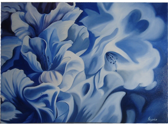 blue floral painting close up flower canvas wall art
