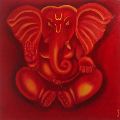 ganesha painting in warm tones spiritual orange red wall art