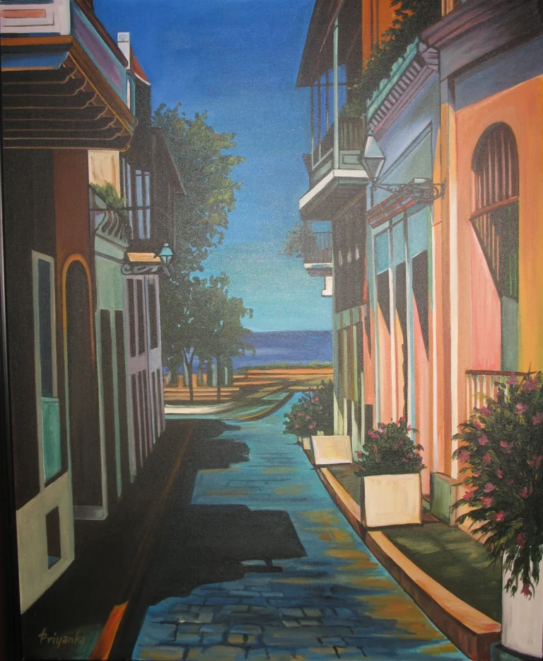 coastal street painting beachside houses landscape wall art