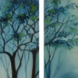 blue foliage oil painting nature inspired wall art set