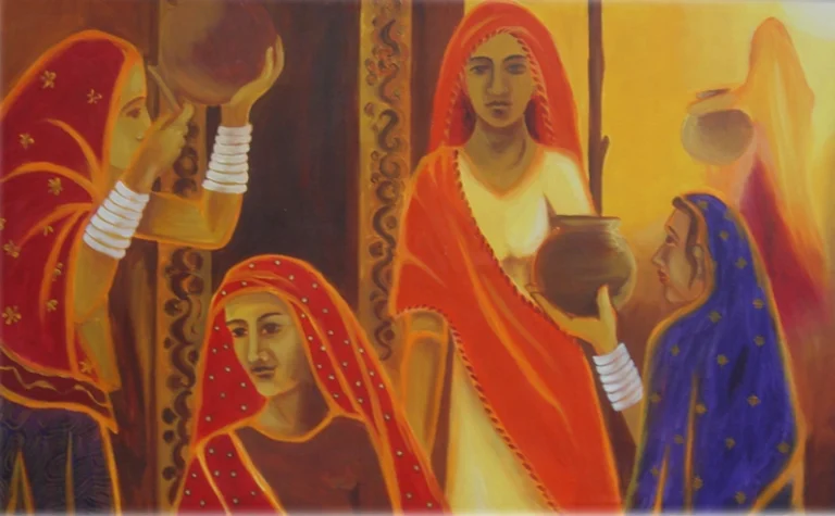 indian village women painting cultural scene wall art
